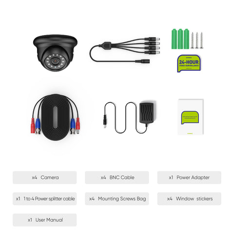 1080P Security Camera Kit, 100 ft IR Night Vision, Digital WDR & DNR, IP66 Waterproof for Indoor and Outdoor, Pack of 4 1080P Security Camera Kit, 100 ft IR Night Vision, Digital WDR & DNR, IP66 Waterproof for Indoor and Outdoor, Pack of 4
