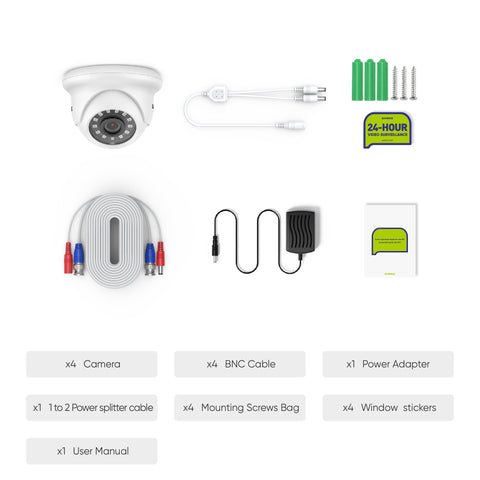 1080P Security Camera Kit, 100 ft IR Night Vision, Digital WDR & DNR, IP66 Waterproof for Indoor and Outdoor, Pack of 4 1080P Security Camera Kit, 100 ft IR Night Vision, Digital WDR & DNR, IP66 Waterproof for Indoor and Outdoor, Pack of 4