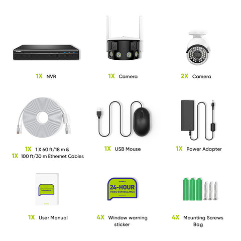 5MP 8 Channel 2 PoE Security Camera System + 1 Dual Lens Panoramic WiFi IP Camera, Color Night Vision, Two-way Audio 5MP 8 Channel 2 PoE Security Camera System + 1 Dual Lens Panoramic WiFi IP Camera, Color Night Vision, Two-way Audio