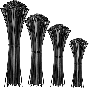 Cable Zip Ties, Pack of 100 Black Assorted Sizes 12/8/6/4 Inch, Multi-Purpose Self-Locking Nylon Cable Cord Management ,Plastic Wire Ties for Home, Office, Garden, Workshop