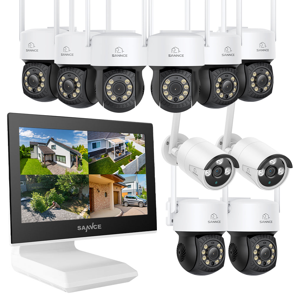 2K Super HD PT 10 Channel NVR w/3MP Wireless Pan & Tilt IP Camera System, 10.1'' LCD Monitor, Pack of 10 Cameras, Two-Way Voice Intercom, Customized Motion Areas, Smart Motion Alerts, AI Human Recognition, Work with Alexa