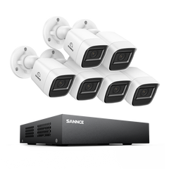 8 Channel 5MP Wired Security Camera System - Hybrid DVR, 6pcs 2MP Bullet Cameras, Outdoor & Indoor, Smart Motion Detection, Remote Access