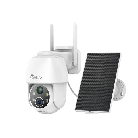 Camstro 3MP Outdoor Solar Powered Battery Security IP Cameras, 5200mAh Rechargeable Battery, 130° Ultra Wide Angle, Color Night Vision, Human & Vehicle Smart Detection, Two-Way Audio, Works with Alexa & Google