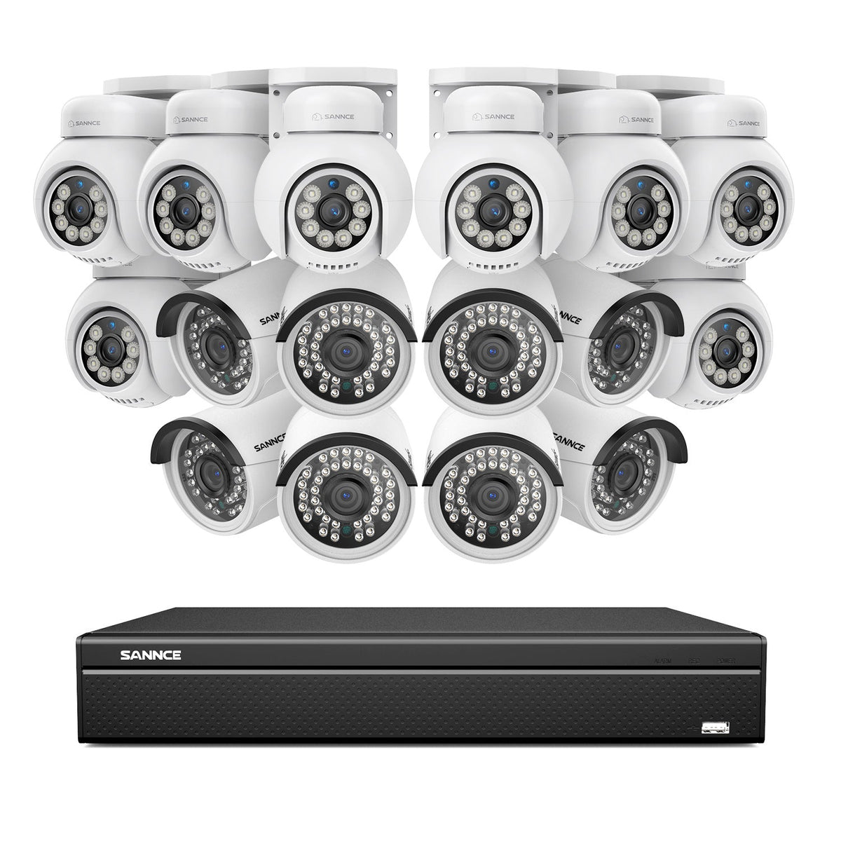 16 Channel 4K PoE Bullet & PTZ Security Camera System, 8MP Outdoor PoE IP Cameras, Pan & Tilt, ONVIF Supported NVR, Two-Way Audio, Smart Human/Vehicle Detection