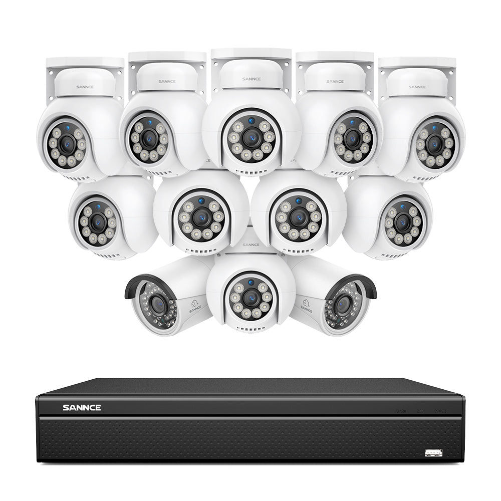 16 Channel 4K PoE Bullet & PTZ Security Camera System, 8MP Outdoor PoE IP Cameras, Pan & Tilt, ONVIF Supported NVR, Two-Way Audio, Smart Human/Vehicle Detection(10x PT Cameras+2x IP Cameras)