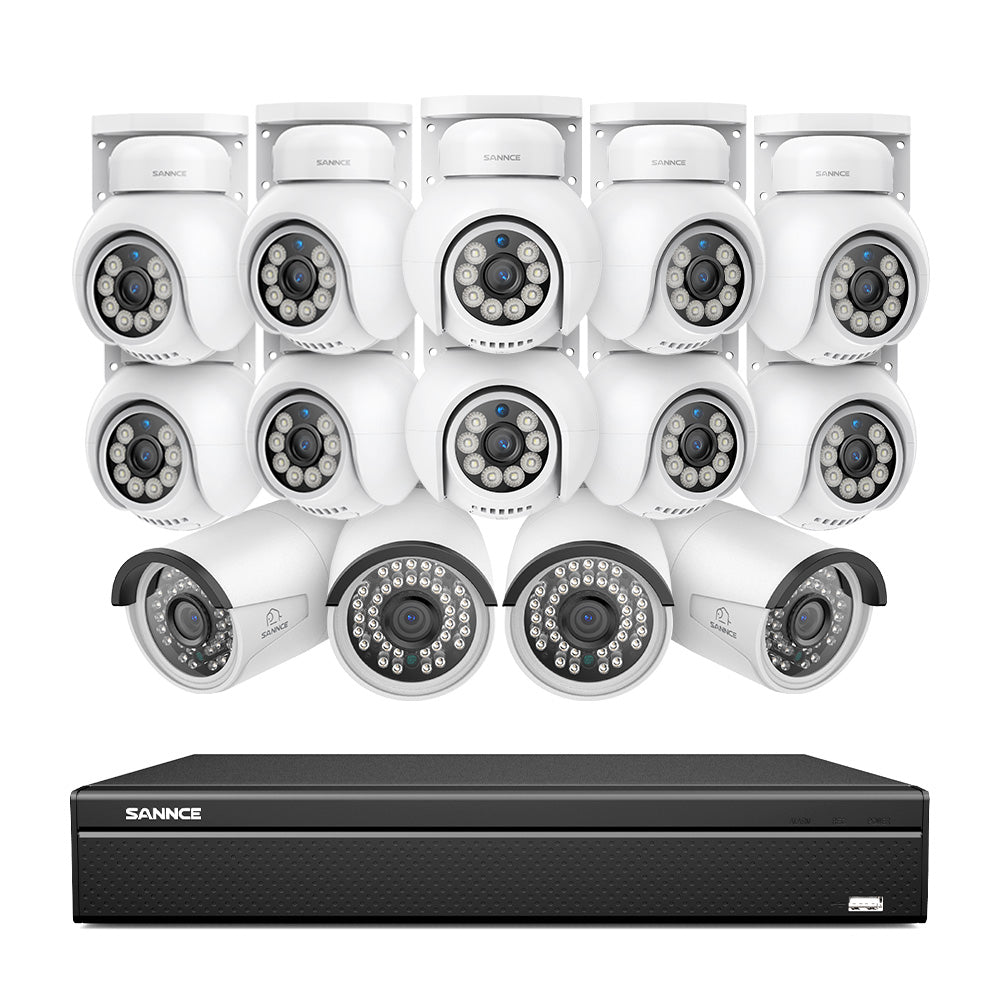 16 Channel 4K PoE Bullet & PTZ Security Camera System, 8MP Outdoor PoE IP Cameras, Pan & Tilt, ONVIF Supported NVR, Two-Way Audio, Smart Human/Vehicle Detection (10x IP Cameras+4x PT Cameras)