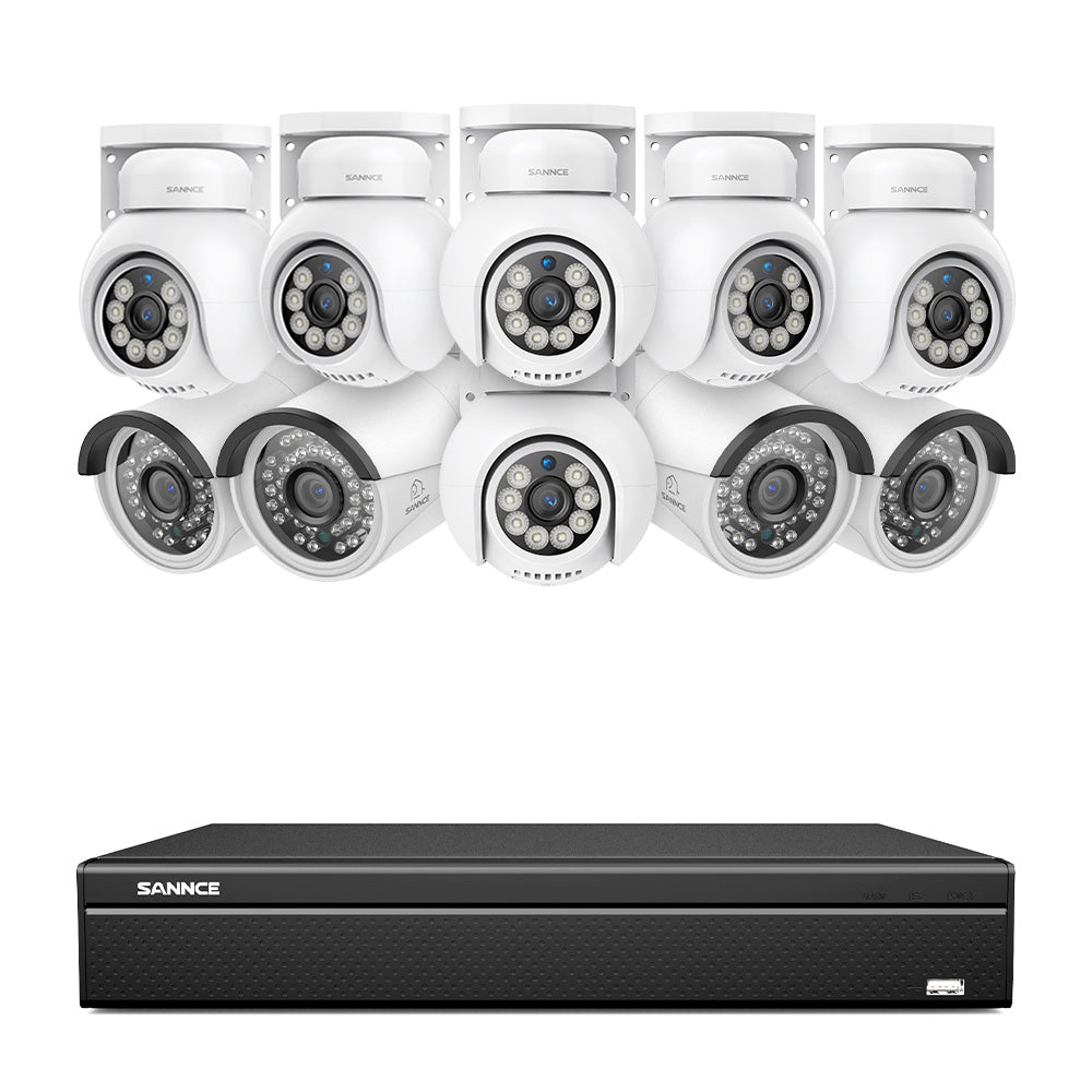 16 Channel 4K PoE Bullet & PTZ Security Camera System, 8MP Outdoor PoE IP Cameras, Pan & Tilt, ONVIF Supported NVR, Two-Way Audio, Smart Human/Vehicle Detection(6x PT Cameras+4x IP Cameras)