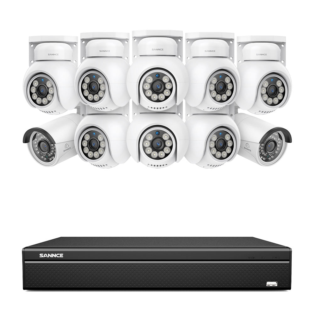 16 Channel 4K PoE Bullet & PTZ Security Camera System, 8MP Outdoor PoE IP Cameras, Pan & Tilt, ONVIF Supported NVR, Two-Way Audio, Smart Human/Vehicle Detection(8x PT Cameras+2x IP Cameras)