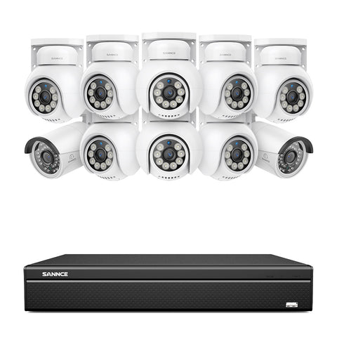 16 Channel 4K PoE Bullet & PTZ Security Camera System, 8MP Outdoor PoE IP Cameras, Pan & Tilt, ONVIF Supported NVR, Two-Way Audio, Smart Human/Vehicle Detection(8x PT Cameras+2x IP Cameras)