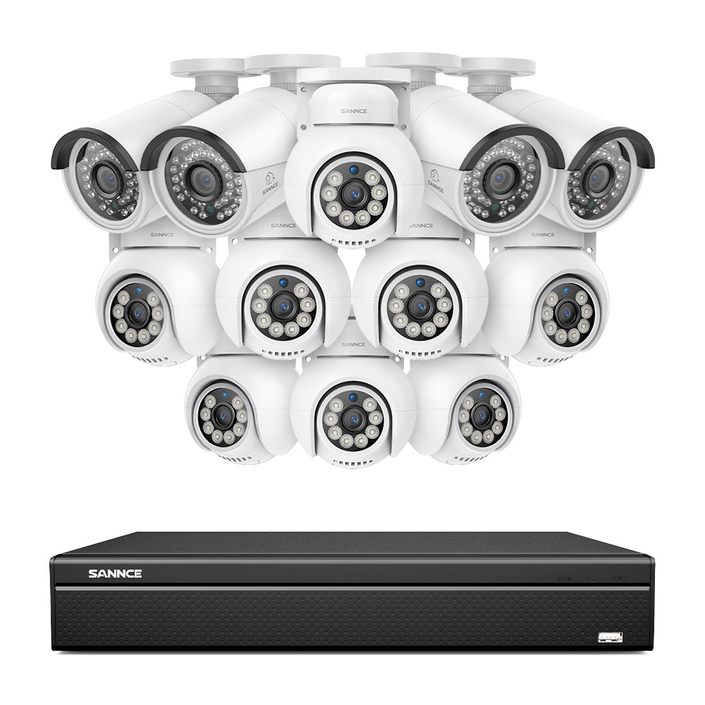 16 Channel 4K PoE Bullet & PTZ Security Camera System, 8MP Outdoor PoE IP Cameras, Pan & Tilt, ONVIF Supported NVR, Two-Way Audio, Smart Human/Vehicle Detection(8x PT Cameras+4x IP Cameras)
