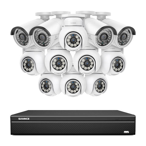16 Channel 4K PoE Bullet & PTZ Security Camera System, 8MP Outdoor PoE IP Cameras, Pan & Tilt, ONVIF Supported NVR, Two-Way Audio, Smart Human/Vehicle Detection(8x PT Cameras+4x IP Cameras)