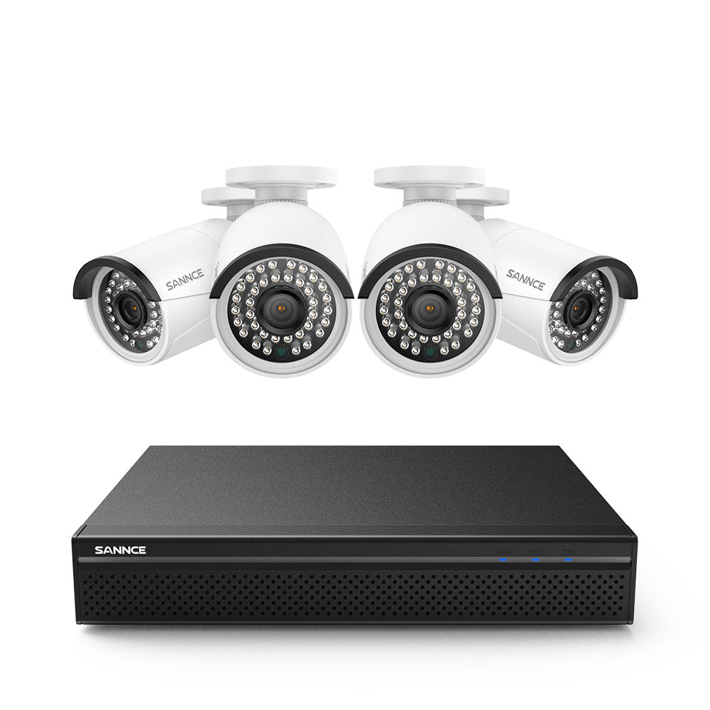 4K 8-Channel Wired PoE Security NVR System with 4 3MP Bullet CCTV IP Cameras, Audio Recording