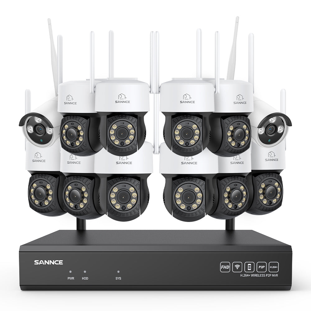 3MP 16-Channel Wireless CCTV PT & Bullet Camera System, 8MP NVR, 3MP WiFi IP Camera, Two-Way Audio, IP66 Waterproof, Smart AI Human Detection, Work With Alexa
