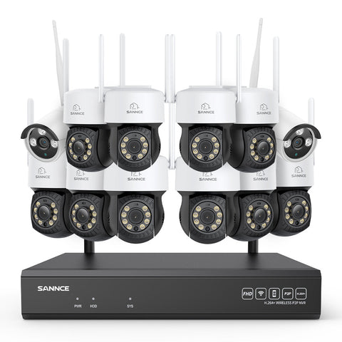3MP 16-Channel Wireless CCTV PT & Bullet Camera System, 8MP NVR, 3MP WiFi IP Camera, Two-Way Audio, IP66 Waterproof, Smart AI Human Detection, Work With Alexa