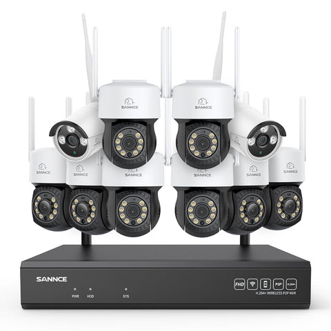 3MP 16-Channel Wireless CCTV PT & Bullet Camera System, 8MP NVR, 3MP WiFi IP Camera, Two-Way Audio, IP66 Waterproof, Smart AI Human Detection, Work With Alexa