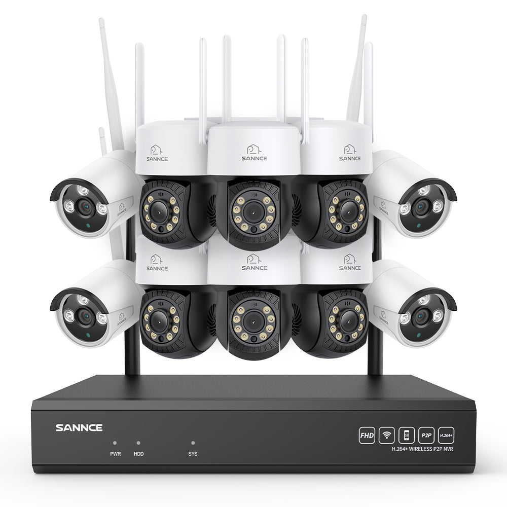 3MP 16-Channel Wireless CCTV PT & Bullet Camera System, 8MP NVR, 3MP WiFi IP Camera, Two-Way Audio, IP66 Waterproof, Smart AI Human Detection, Work With Alexa