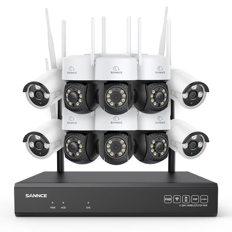 3MP 16-Channel Wireless CCTV PT & Bullet Camera System, 8MP NVR, 3MP WiFi IP Camera, Two-Way Audio, IP66 Waterproof, Smart AI Human Detection, Work With Alexa