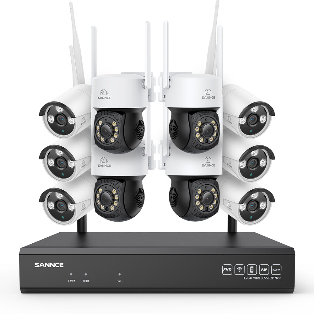 3MP 16-Channel Wireless CCTV PT & Bullet Camera System, 8MP NVR, 3MP WiFi IP Camera, Two-Way Audio, IP66 Waterproof, Smart AI Human Detection, Work With Alexa
