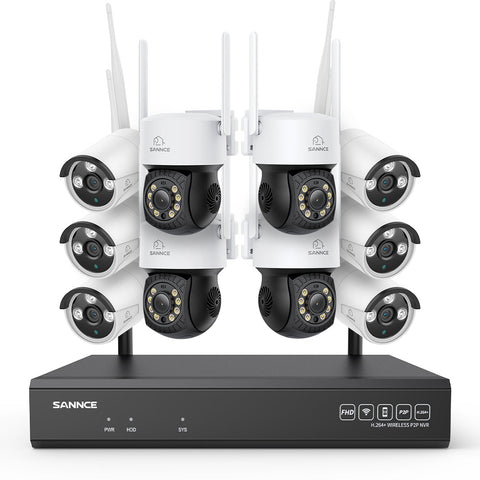 3MP 16-Channel Wireless CCTV PT & Bullet Camera System, 8MP NVR, 3MP WiFi IP Camera, Two-Way Audio, IP66 Waterproof, Smart AI Human Detection, Work With Alexa