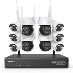3MP 16-Channel Wireless CCTV PT & Bullet Camera System, 8MP NVR, 3MP WiFi IP Camera, Two-Way Audio, IP66 Waterproof, Smart AI Human Detection, Work With Alexa