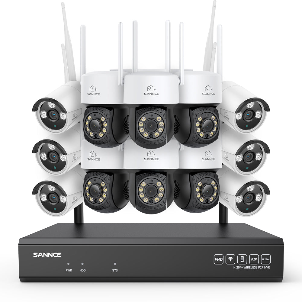 3MP 16-Channel Wireless CCTV PT & Bullet Camera System, 8MP NVR, 3MP WiFi IP Camera, Two-Way Audio, IP66 Waterproof, Smart AI Human Detection, Work With Alexa