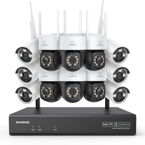 3MP 16-Channel Wireless CCTV PT & Bullet Camera System, 8MP NVR, 3MP WiFi IP Camera, Two-Way Audio, IP66 Waterproof, Smart AI Human Detection, Work With Alexa