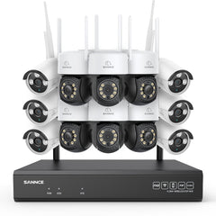 3MP 16-Channel Wireless CCTV PT & Bullet Camera System, 8MP NVR, 3MP WiFi IP Camera, Two-Way Audio, IP66 Waterproof, Smart AI Human Detection, Work With Alexa