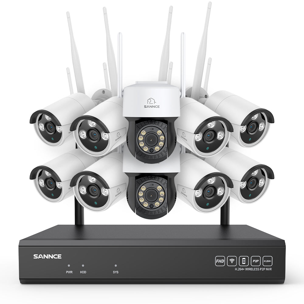 3MP 16-Channel Wireless CCTV PT & Bullet Camera System, 8MP NVR, 3MP WiFi IP Camera, Two-Way Audio, IP66 Waterproof, Smart AI Human Detection, Work With Alexa