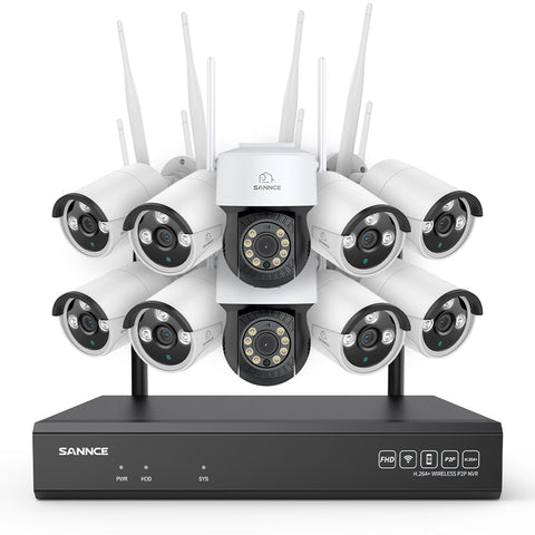 3MP 16-Channel Wireless CCTV PT & Bullet Camera System, 8MP NVR, 3MP WiFi IP Camera, Two-Way Audio, IP66 Waterproof, Smart AI Human Detection, Work With Alexa