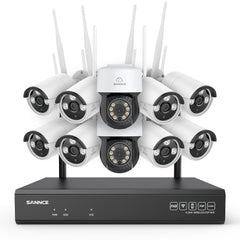 3MP 16-Channel Wireless CCTV PT & Bullet Camera System, 8MP NVR, 3MP WiFi IP Camera, Two-Way Audio, IP66 Waterproof, Smart AI Human Detection, Work With Alexa
