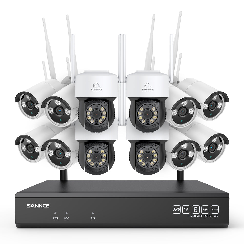 3MP 16-Channel Wireless CCTV PT & Bullet Camera System, 8MP NVR, 3MP WiFi IP Camera, Two-Way Audio, IP66 Waterproof, Smart AI Human Detection, Work With Alexa