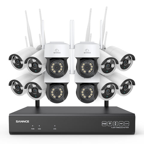 3MP 16-Channel Wireless CCTV PT & Bullet Camera System, 8MP NVR, 3MP WiFi IP Camera, Two-Way Audio, IP66 Waterproof, Smart AI Human Detection, Work With Alexa