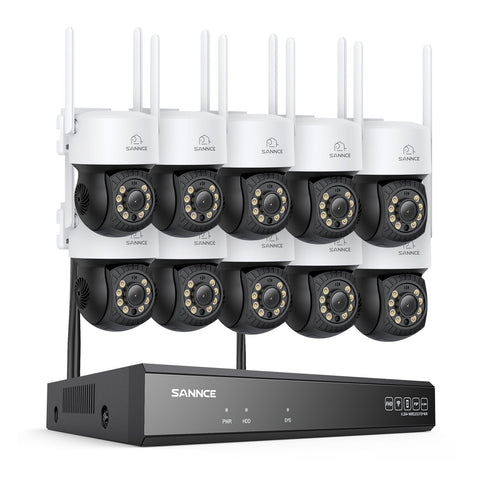 3MP 16-Channel Wireless CCTV PT Camera System, 8MP NVR, 3MP Pan & Tilt 10Pcs WiFi IP Cameras, Audio Recording, AI Human Detection, Work With Alexa