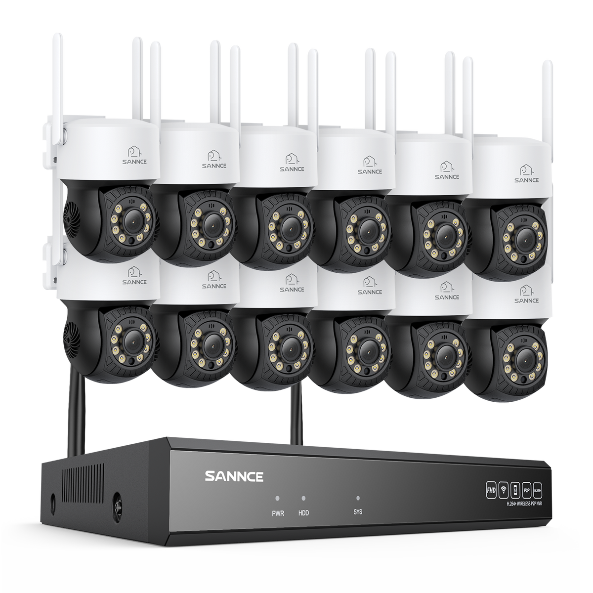 3MP 16-Channel Wireless CCTV PT Camera System, 8MP NVR, 3MP Pan & Tilt 12Pcs WiFi IP Cameras, Audio Recording, AI Human Detection, Work With Alexa