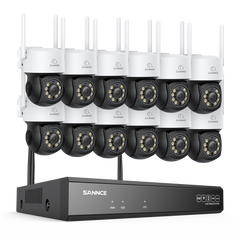 5MP 16-Channel Wireless CCTV PT Camera System, 8MP NVR, 5MP Pan & Tilt 12Pcs WiFi IP Cameras, Audio Recording, AI Human Detection, Work With Alexa