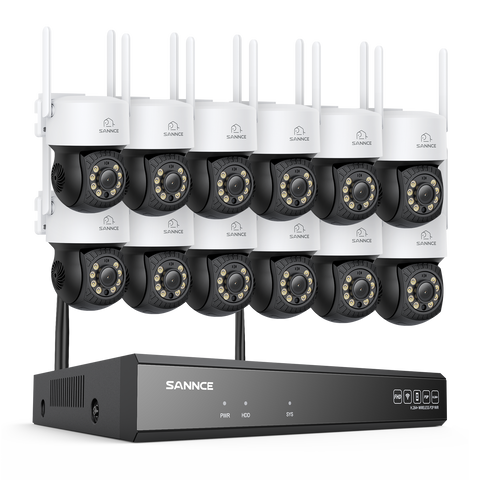 3MP 16-Channel Wireless CCTV PT Camera System, 8MP NVR, 3MP Pan & Tilt 12Pcs WiFi IP Cameras, Audio Recording, AI Human Detection, Work With Alexa