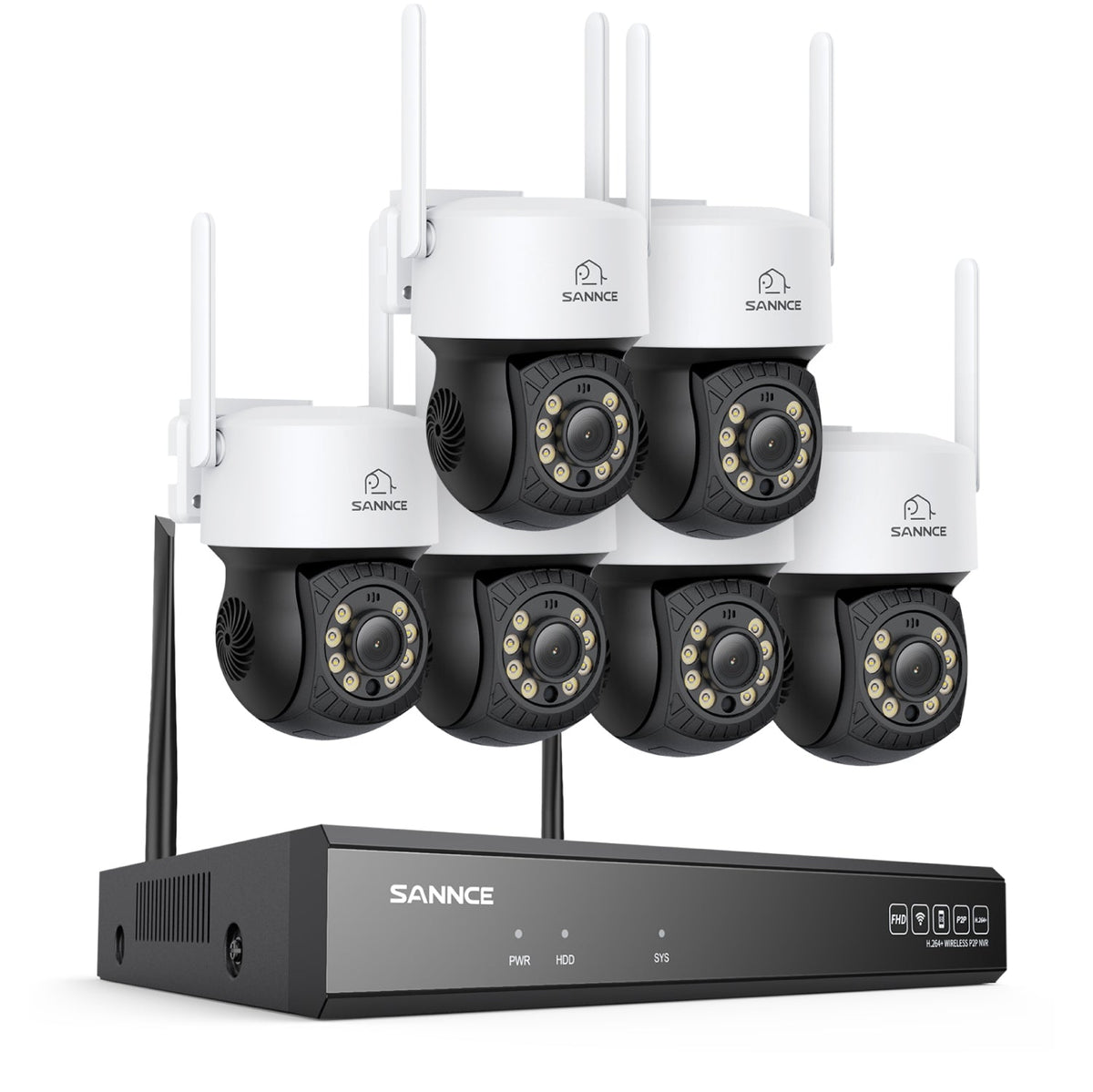 3MP 16-Channel Wireless CCTV PT Camera System, 8MP NVR, 3MP Pan & Tilt 6Pcs WiFi IP Cameras, Audio Recording, AI Human Detection, Work With Alexa