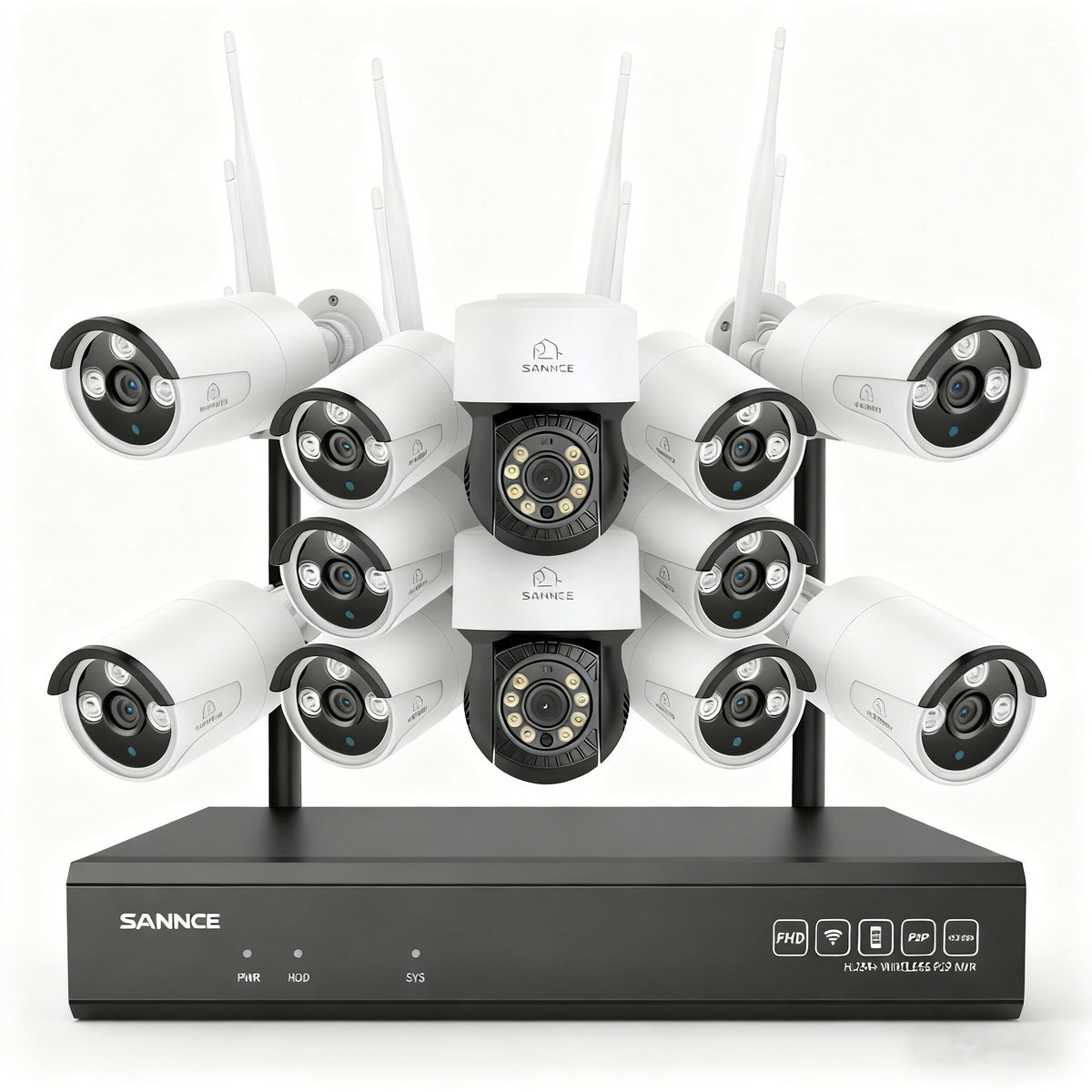 3MP 16-Channel Wireless CCTV PT & Bullet Camera System, 8MP NVR, 3MP WiFi IP Camera, Two-Way Audio, IP66 Waterproof, Smart AI Human Detection, Work With Alexa