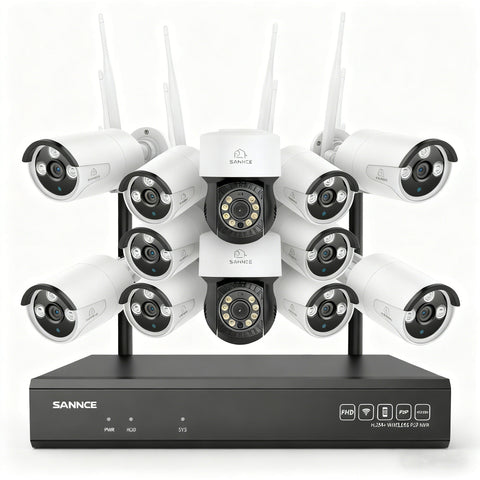3MP 16-Channel Wireless CCTV PT & Bullet Camera System, 8MP NVR, 3MP WiFi IP Camera, Two-Way Audio, IP66 Waterproof, Smart AI Human Detection, Work With Alexa