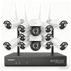 3MP 16-Channel Wireless CCTV PT & Bullet Camera System, 8MP NVR, 3MP WiFi IP Camera, Two-Way Audio, IP66 Waterproof, Smart AI Human Detection, Work With Alexa