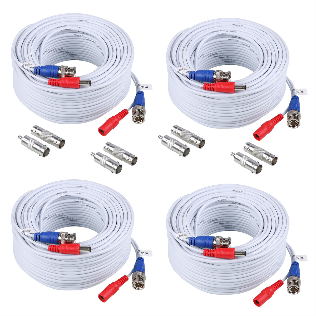 4pcs 100ft 30M White CCTV BNC Power Cable for Home Surveillance Camera System