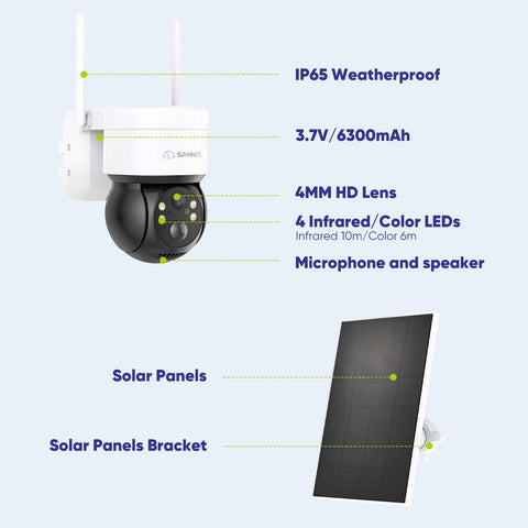 2K 4MP Pan & Tilt Wire-Free IP Camera, Battery/Solar Powered, Color Night Vision, 2-Way Audio, Works with Alexa, PIR Humanoid Detection