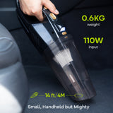 Portable Car Vacuum Cleaner,  High Suction Power 8000Pa/ 110W/ DC12V, Handheld Corded Vacuums w/ 3 Attachments of Brush, 14 Ft Cord & Bag, LED Light