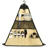 Triangular Camping Utensils Organizer, Outdoor Tableware Storage Bag with Hooks, Multi-compartment Picnic Cutlery Pouch for BBQ, Roasting Cooking