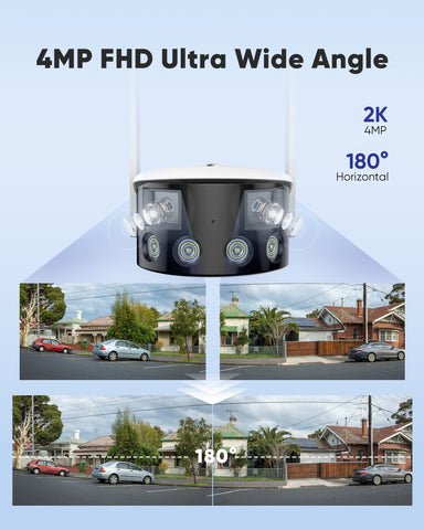 5MP 8 Channel 6 PoE Security Camera System + 1 Dual Lens Panoramic WiFi IP Camera, Color Night Vision, Two-way Audio