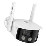 2K 4MP Panoramic Outdoor WiFi Dual-Lens Security Camera, 180° Ultra Wide Angle, Color Night Vision, Human & Vehicle Smart Detection, Two-Way Audio, IP66 Waterproof, Works with Alexa & Google Assistant