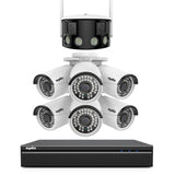 5MP 8 Channel 6 PoE Security Camera System + 1 Dual Lens Panoramic WiFi IP Camera, Color Night Vision, Two-way Audio