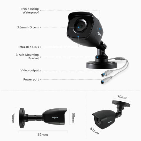 1080p Bullet Black CCTV 3000TVL Camera fit for Surveillance Security Kit 2.0MP