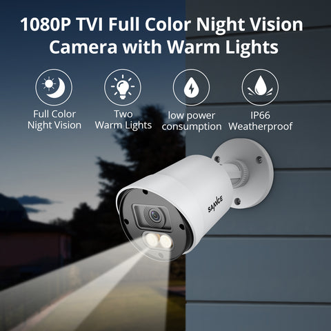 1080P HD Outdoor Full Color CCTV Camera Warm Light 3500K 100ft/30m Night Vision