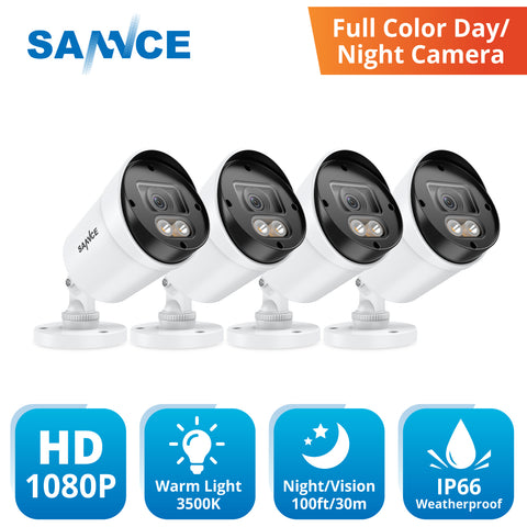 1080P HD Outdoor Full Color CCTV Camera Warm Light 3500K 100ft/30m Night Vision